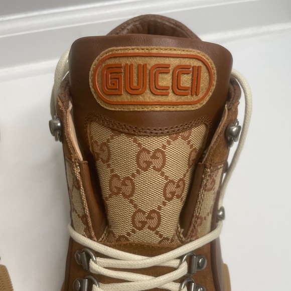 Gucci Sega Flashtrek Brick Red/Brown Leather Trim Midtop Boots Italy Sz 9 521680 - Picture 5 of 16